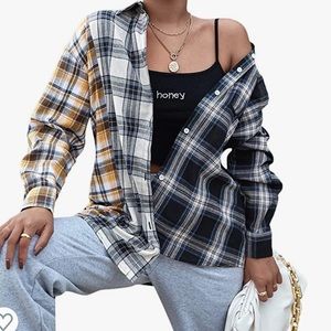 NWOT patchwork multi flannel button up shirt